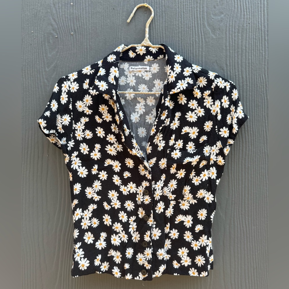 Reformation Womens Daisy Crop Button Down Shirt Size XS